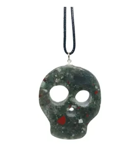 African Bloodstone Crystal Skull Pendant Necklace