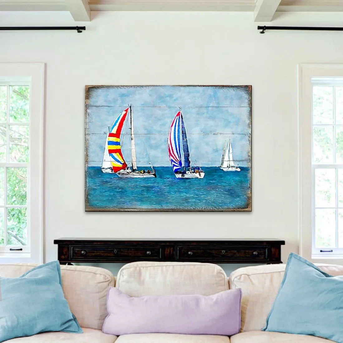 Ahlers Sailboats Wood Wooden Coastal Wall Art by Nature Wonders - Coastal Sea-Life Décor - 95259B