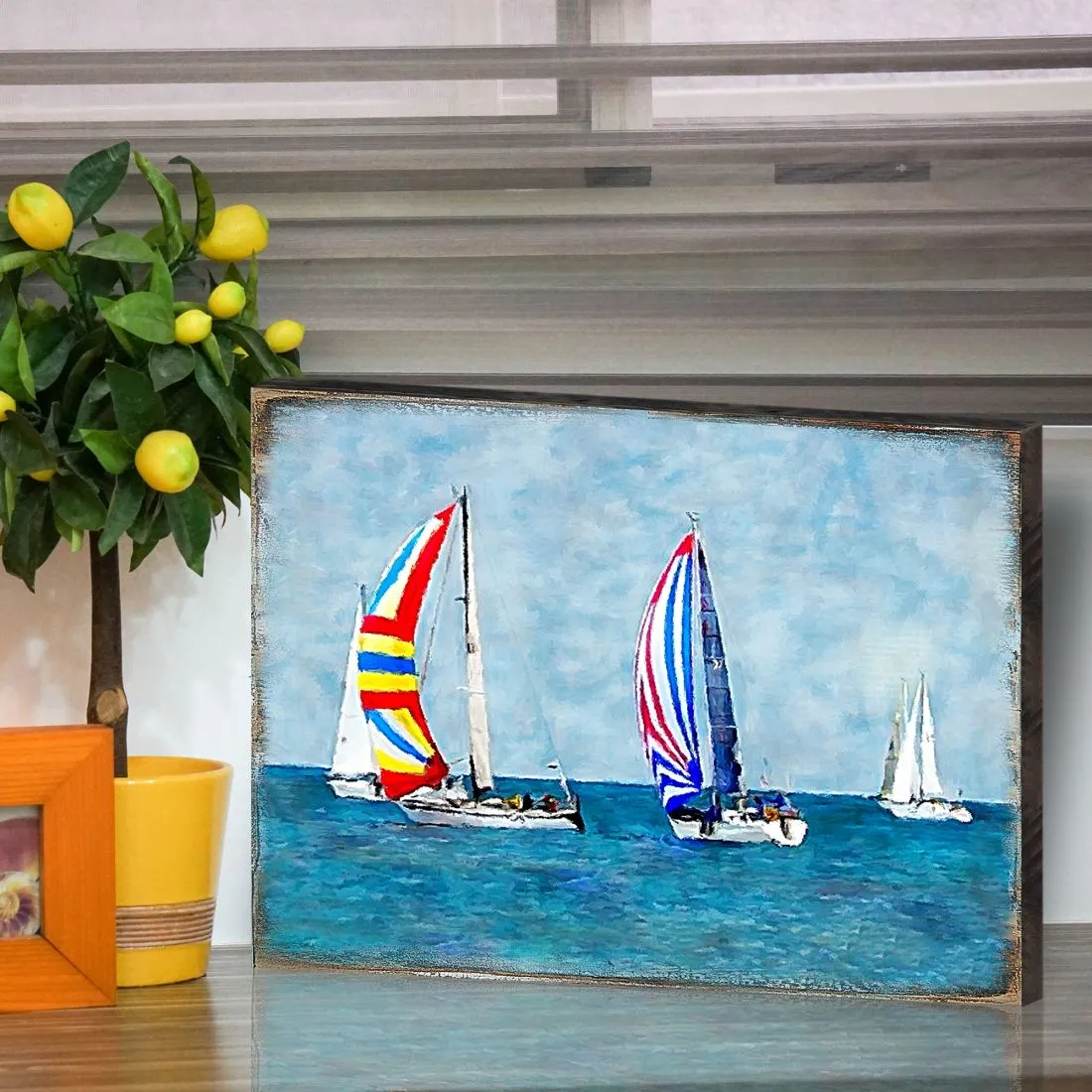 Ahlers Sailboats Wood Wooden Coastal Wall Art by Nature Wonders - Coastal Sea-Life Décor - 95259B