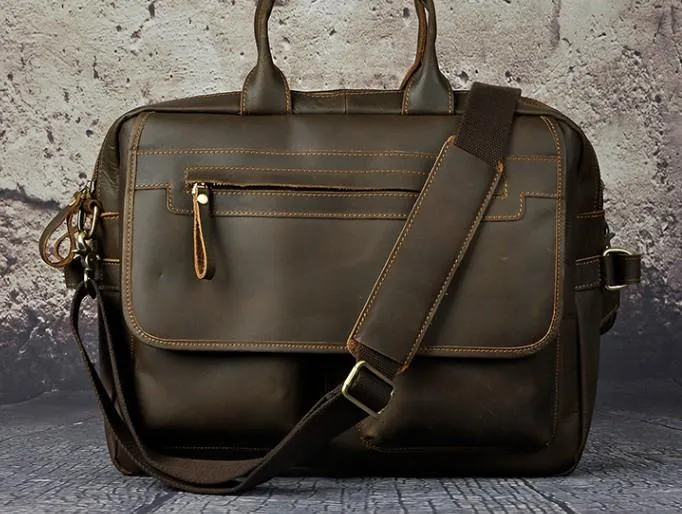 Black Coffee Leather Mens Briefcase Laptop Bag Business Bag Work Bags for Men