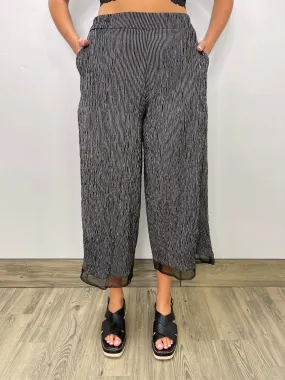 Black Stripe Crop Pant with Mesh Bottom