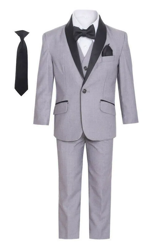 Boys Light Grey Shawl Tuxedo Suit