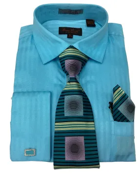 Bruno Conte Stripe Regular Fit Combo Shirt - Turquoise