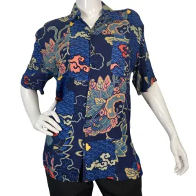 Citron Deep Navy Blue Abstract Blouse