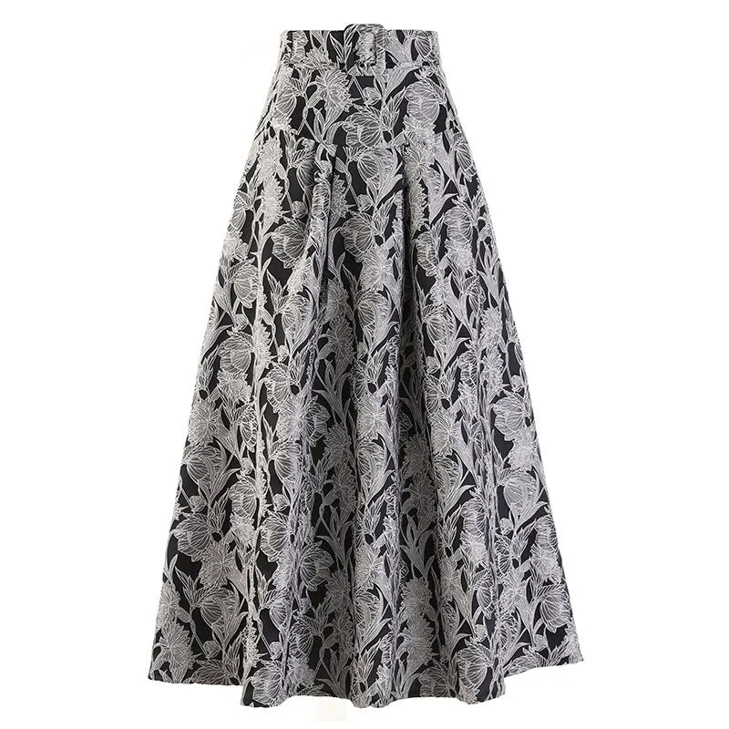 Floral High Waist A-Line Long Skirt