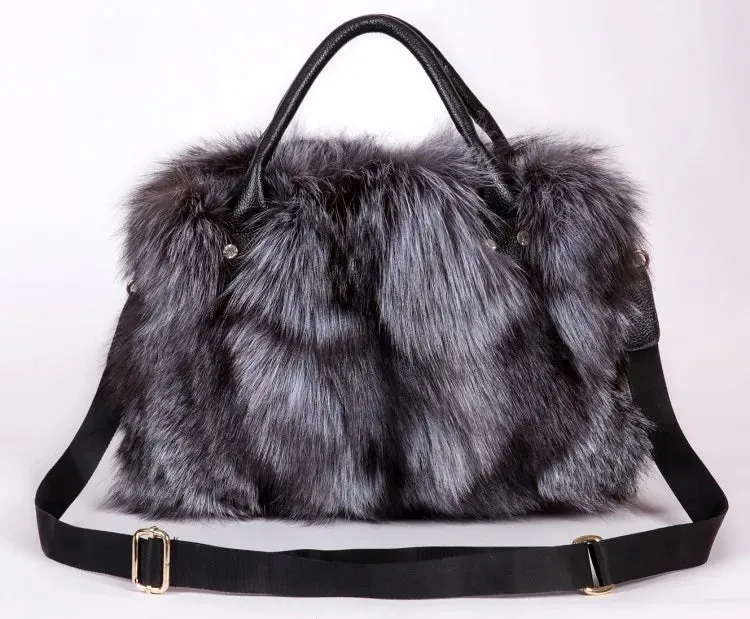 Fox Fur Genuine Leather Crossbody Bag