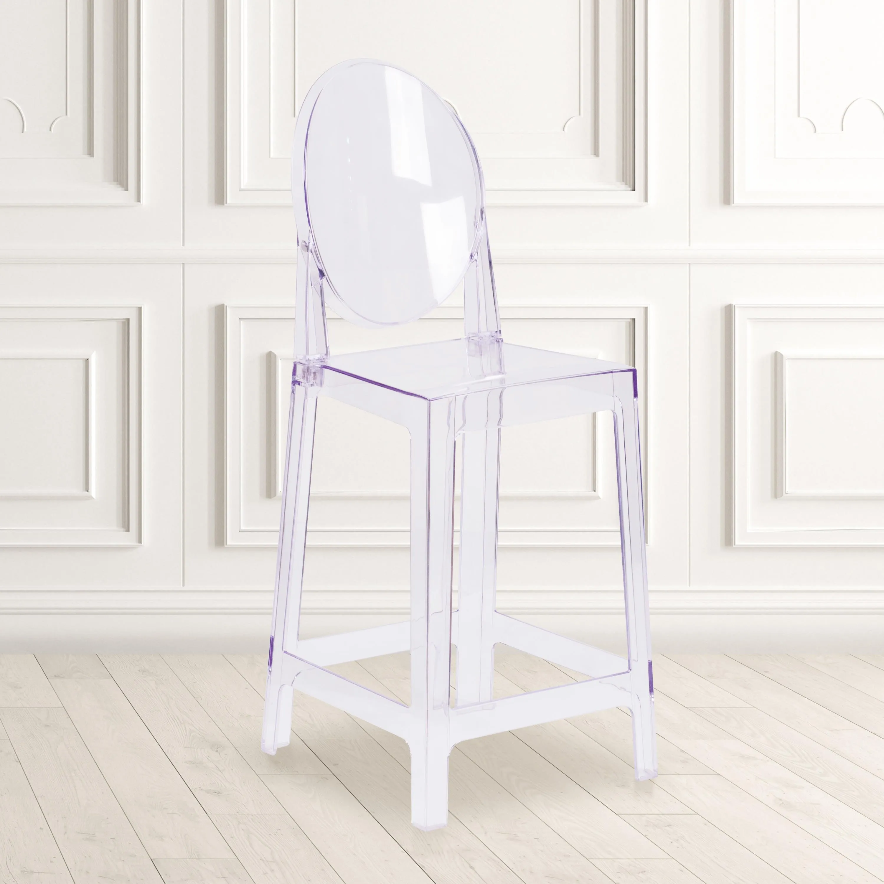 Ghost Counter Stool in Transparent Crystal with Oval Back