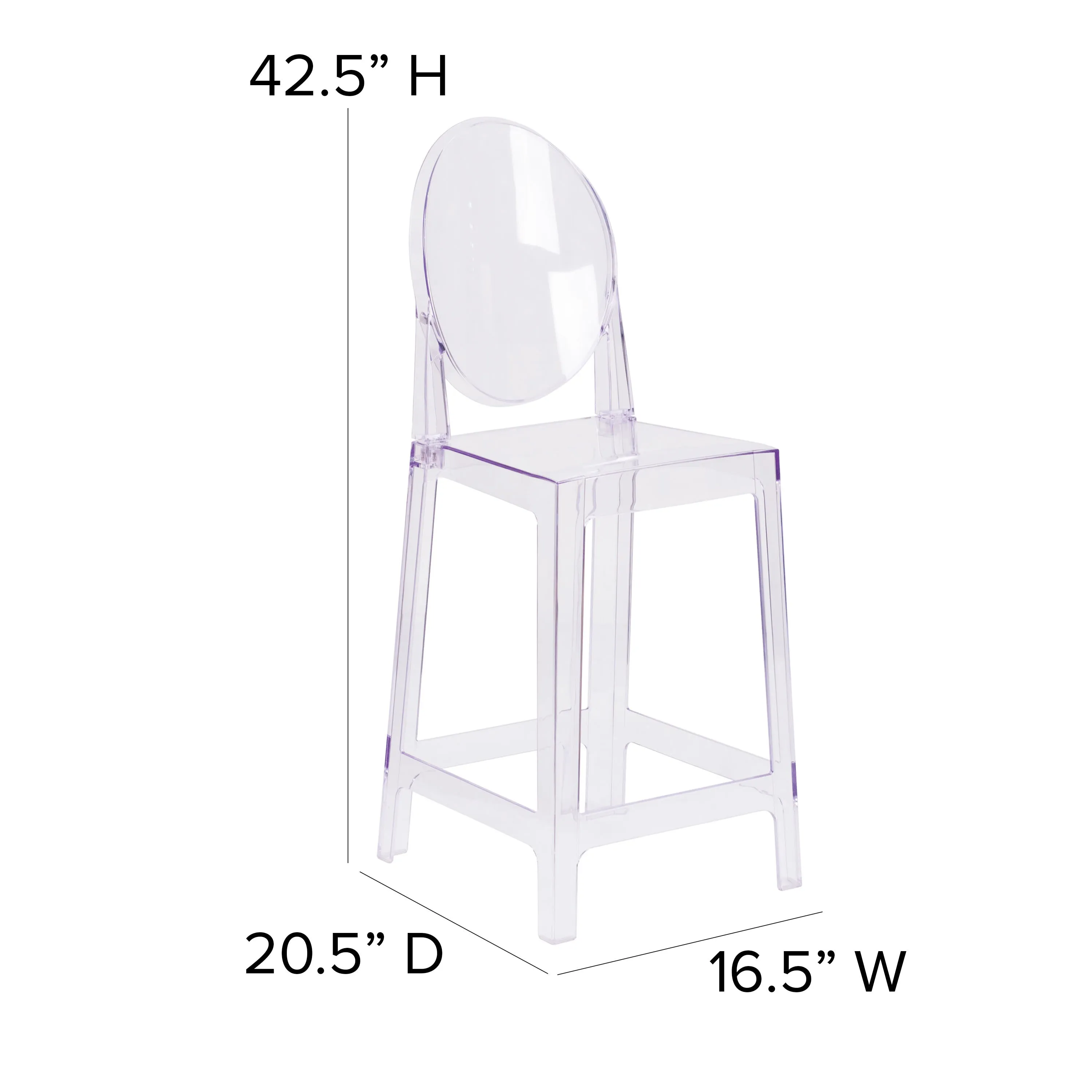 Ghost Counter Stool in Transparent Crystal with Oval Back