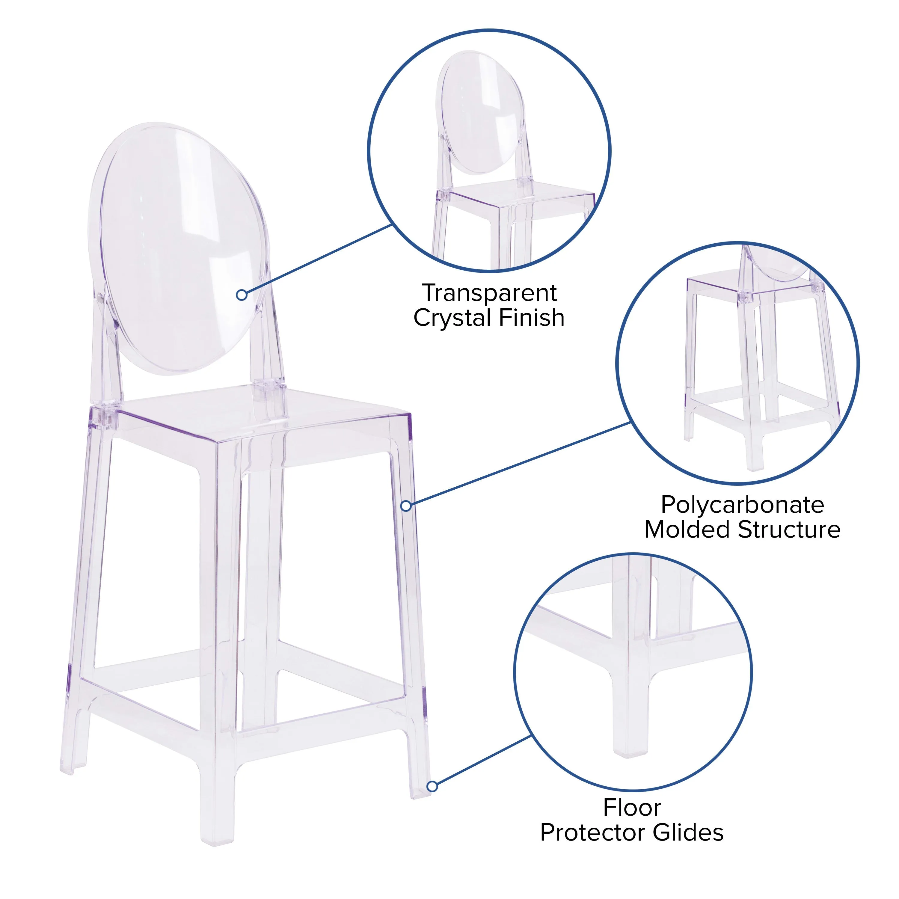 Ghost Counter Stool in Transparent Crystal with Oval Back