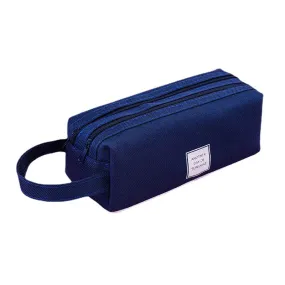 Large Capacity Portable Pencil Case Double-Layer Canvas Multi-Functional Solid Color Pencil Box