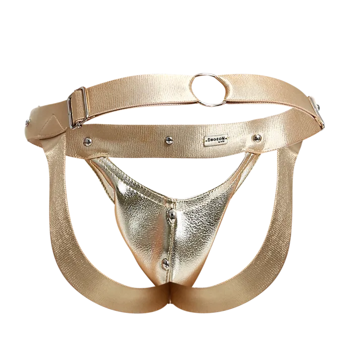 Male Basics Dngeon Peekaboo Penis Pouch Jockstrap Golden Mirror One Size