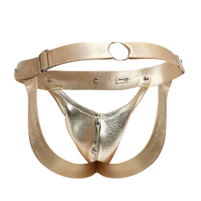 Male Basics Dngeon Peekaboo Penis Pouch Jockstrap Golden Mirror One Size