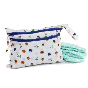 melii Waterproof Wet Bags White & Navy Bear - 100% Polyester Cloth, Ideal for Potty Training, Diapers, Swimsuits, Travel Accessories, Two Zippered Sections, Convenient Handle for Diaper Bag or Stroller, BPA Free