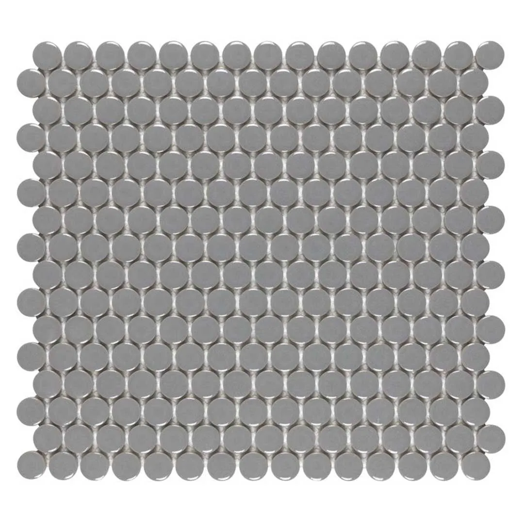 Porcelart Gray Glossy, Penny Round Mosaic - Porcelain Tile