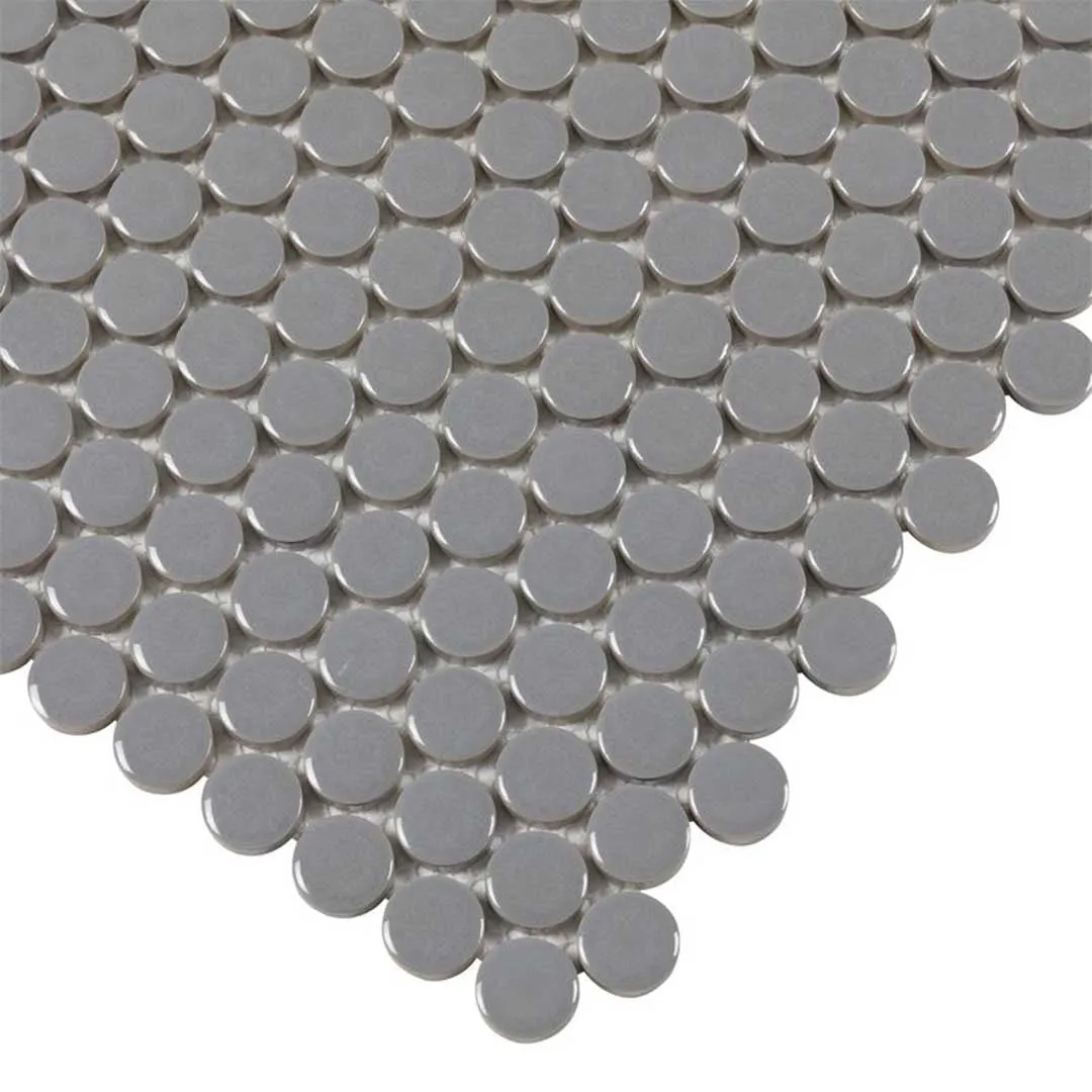 Porcelart Gray Glossy, Penny Round Mosaic - Porcelain Tile