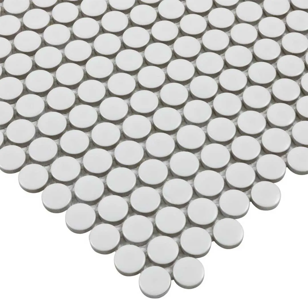 Porcelart White Matte, Penny Round Mosaic - Porcelain Tile