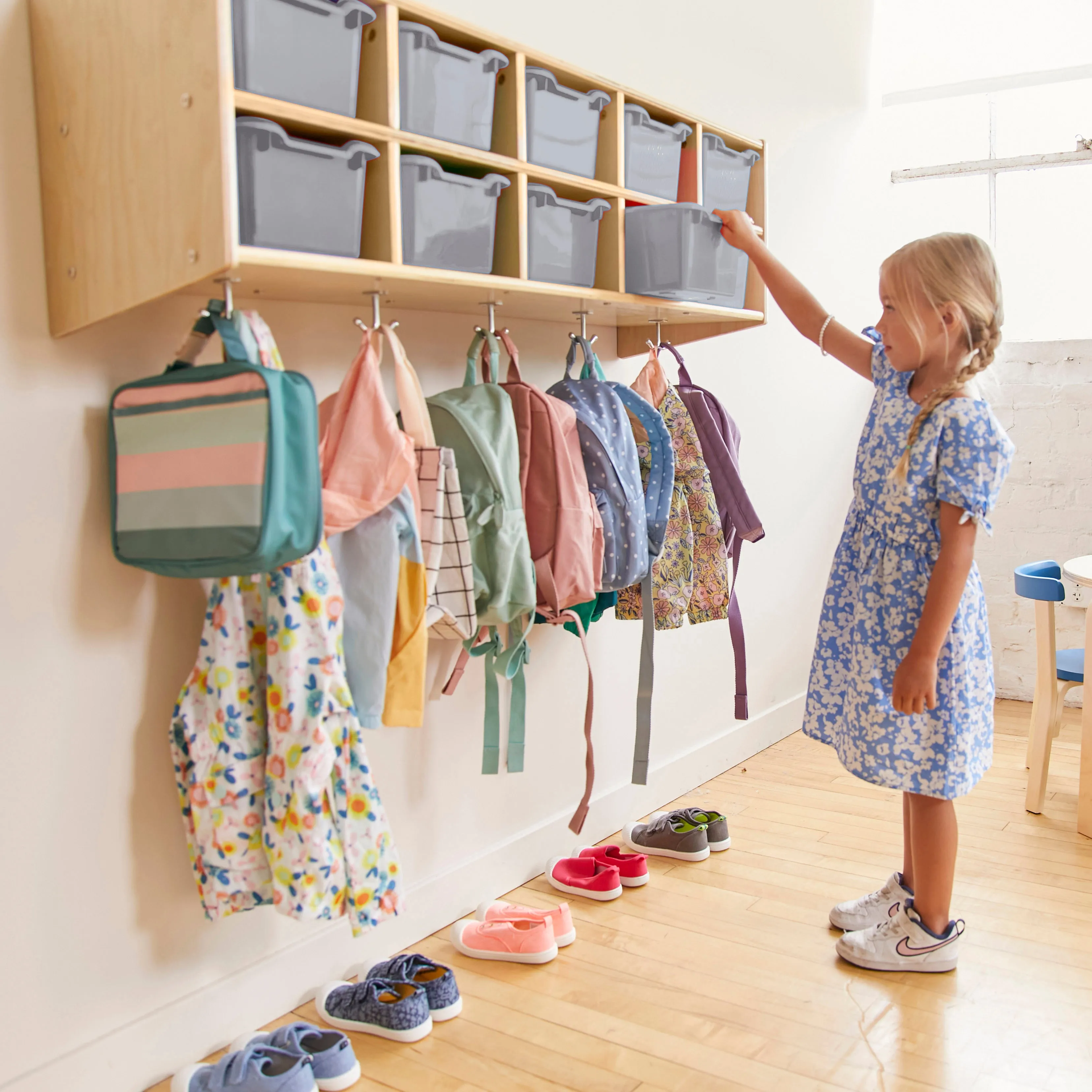 Streamline 10-Section Hanging Coat Locker with 10 Scoop Front Storage Bins