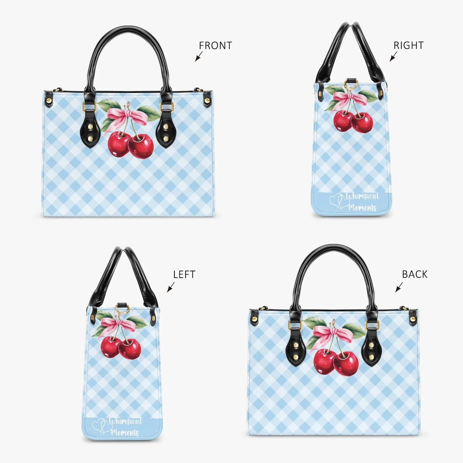 Women's Tote Bag - Rockabilly - Cherries Blue Plaid