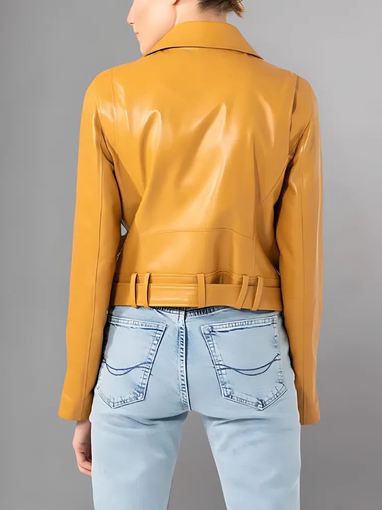 Women's Yellow Moto Leather Jacket