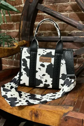 Wrangler Full Black Cow Print Concealed Carry Crossbody Tote